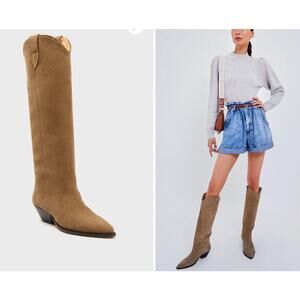 Isabel Marant Denvee Suede Knee High Boots Women EU 38 US 8 Taupe Western